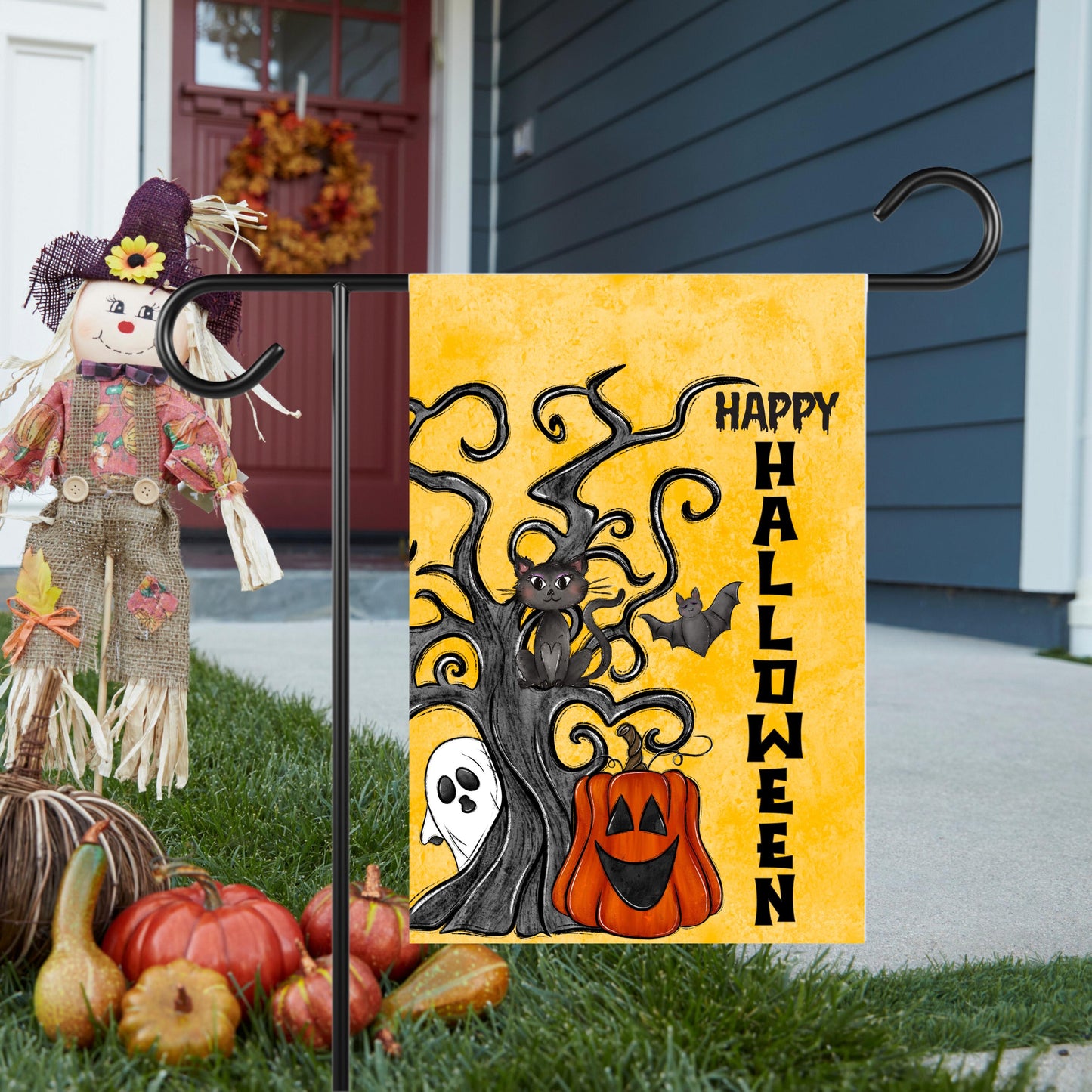 Double-Sided Halloween Garden Flag 12x18 with Spooky Tree Ghost Design