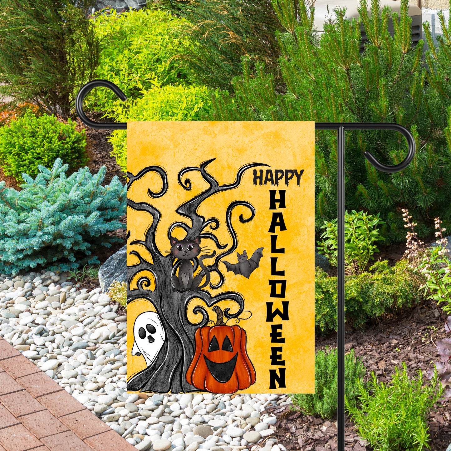 Double-Sided Halloween Garden Flag 12x18 with Spooky Tree Ghost Design