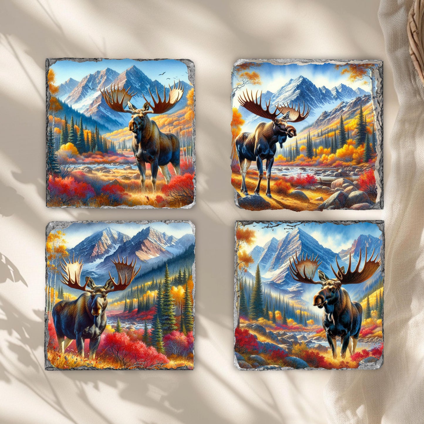 Slate Coaster Featuring Moose in Autumn Mountain Valley Ideal Gift for Nature Enthusiasts