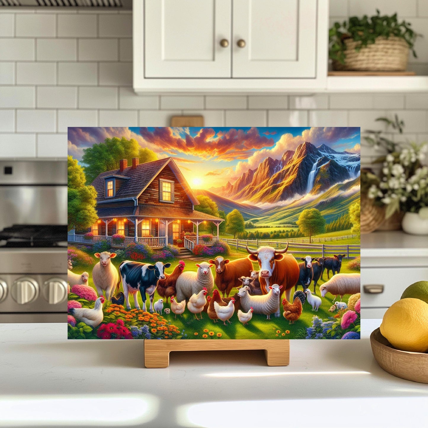 Tempered Glass Cutting Board - Mountain Farm Life Design Rustic Kitchen Art Homestead Gift
