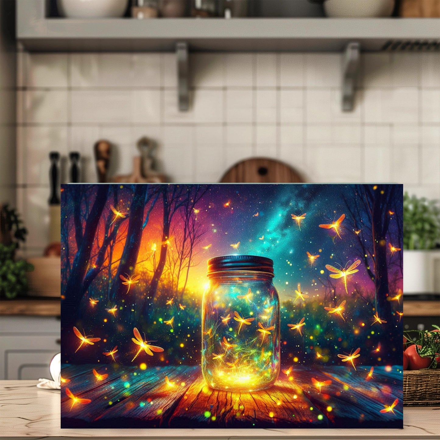 Firefly Mason Jar Glass Cutting Board, Nature-Inspired Housewarming Gift,