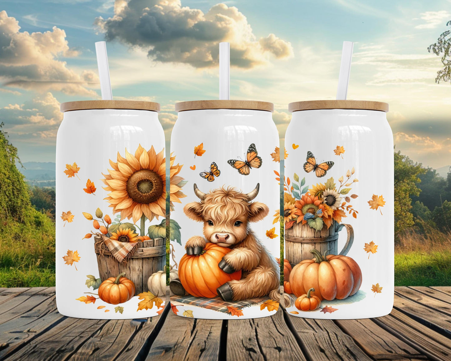 Autumn Highland Cow Stainless Steel Soda Can, Unique Gift for Highland Cow Lover