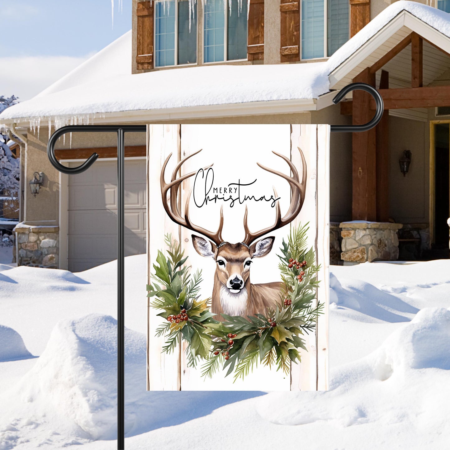 Woodland Merry Christmas Garden Flag - 12x18 Inch Holiday Outdoor Decor
