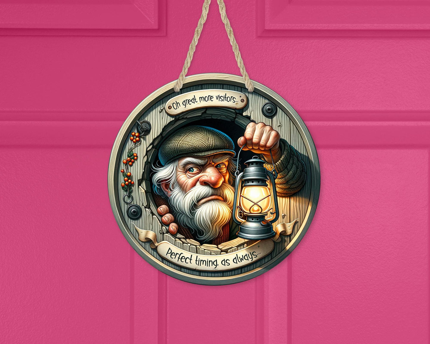Quirky Round Door Hanger with Funny Old English Man Lantern Quote - Unique Housewarming Gift for Dad or New Home