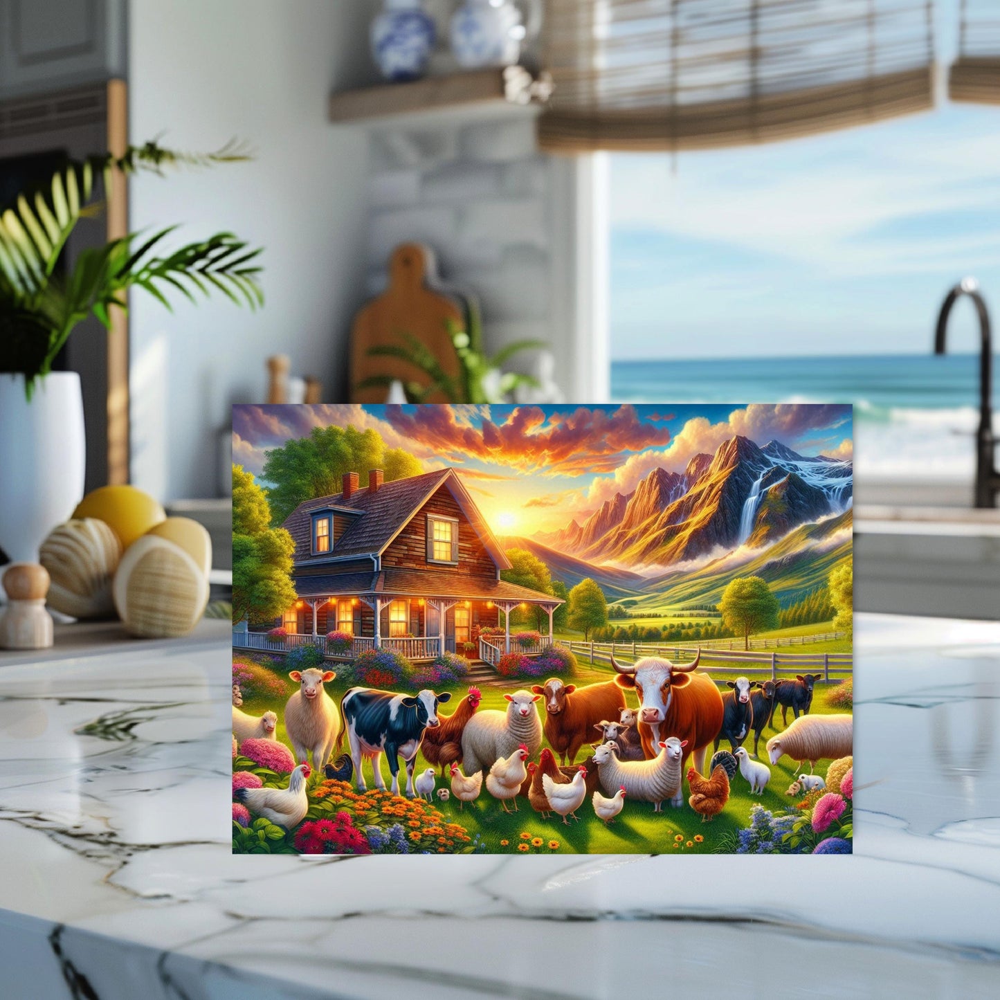 Tempered Glass Cutting Board - Mountain Farm Life Design Rustic Kitchen Art Homestead Gift
