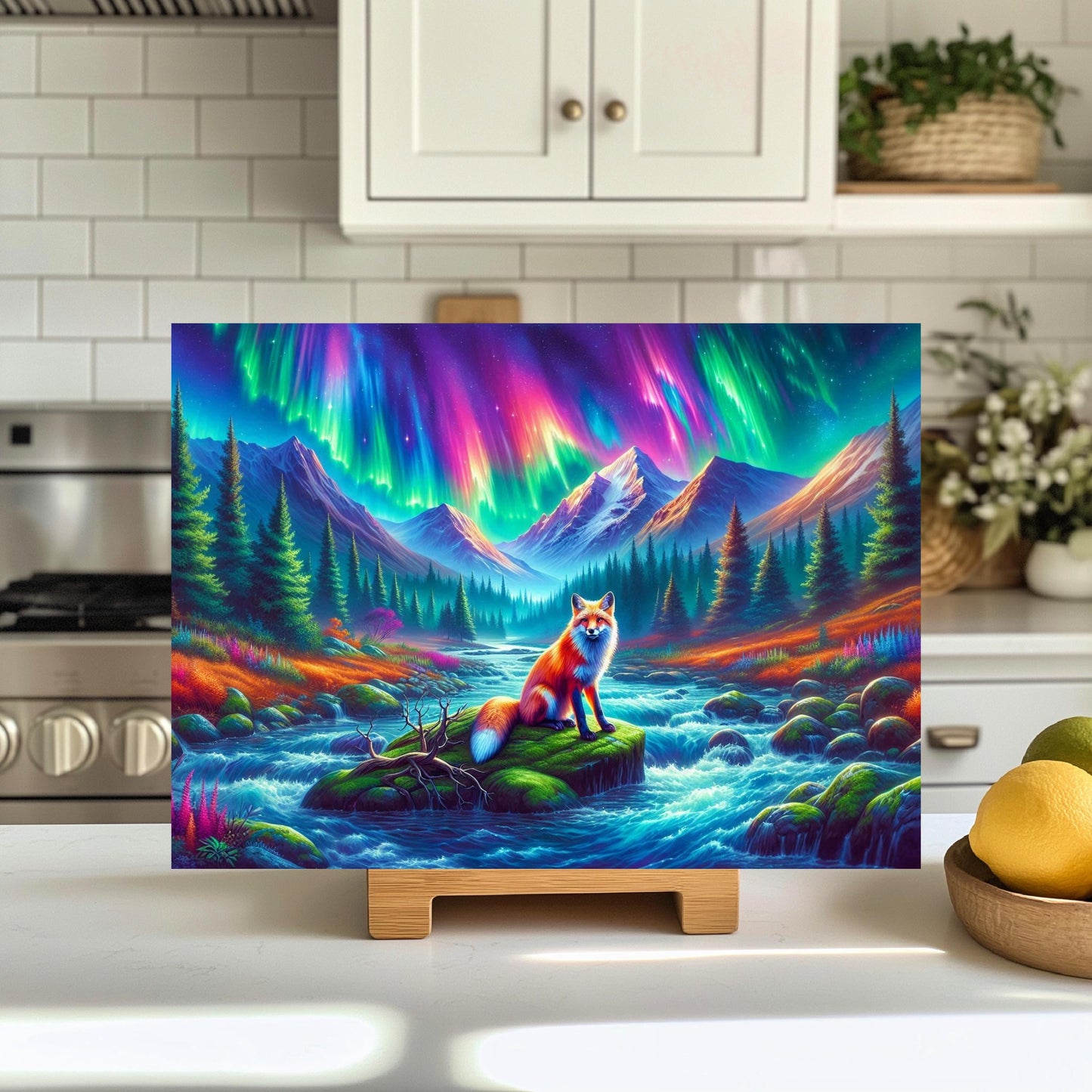 Vibrant Fox Cutting Board - 11x15 Inch Tempered Glass Mountain Valley Design