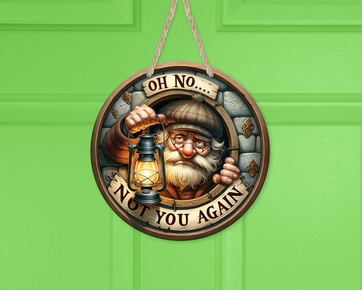 Whimsical Round Door Decor with Faux Porthole Oh No Not You Again Quote - Unique Gift for Dad New Home Housewarming
