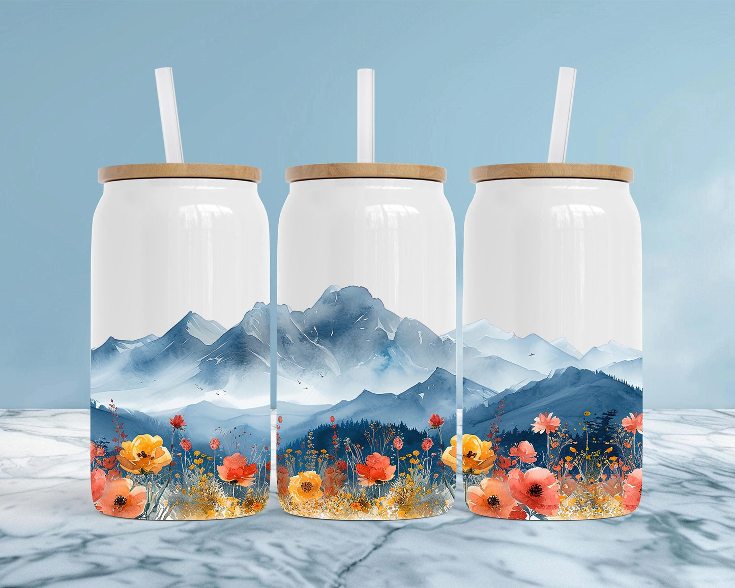Boho Mountain Travel Tumbler, 16oz Stainless Steel Insulated Cup, Nature Travel Mug