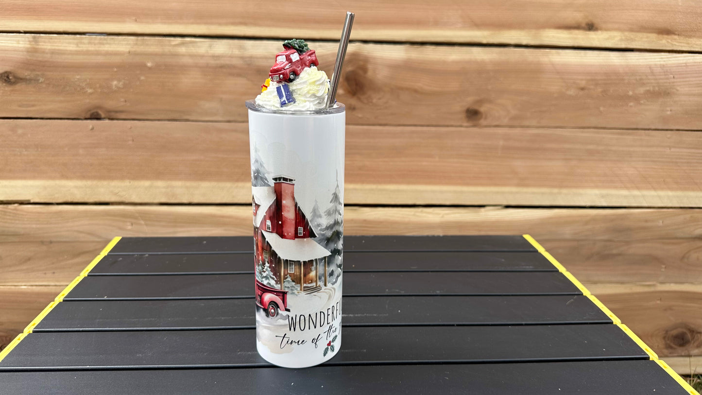 Christmas Red Truck Tumbler with Topper - Unique Gift for Her Perfect for Christmas Lovers