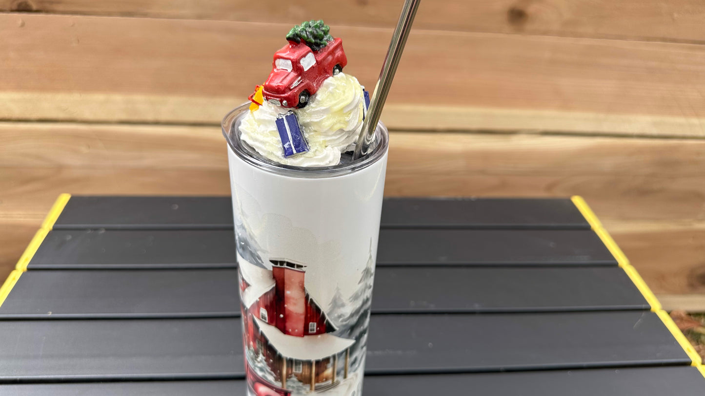 Christmas Red Truck Tumbler with Topper - Unique Gift for Her Perfect for Christmas Lovers