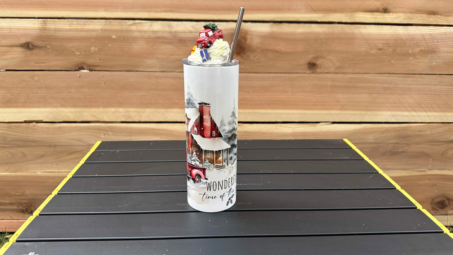 Christmas Red Truck Tumbler with Topper - Unique Gift for Her Perfect for Christmas Lovers