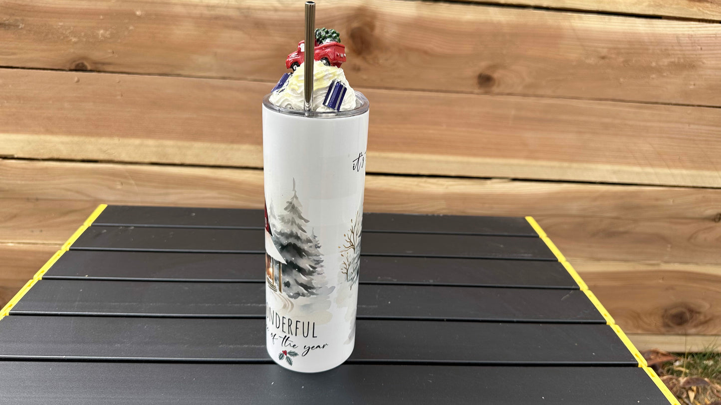 Christmas Red Truck Tumbler with Topper - Unique Gift for Her Perfect for Christmas Lovers