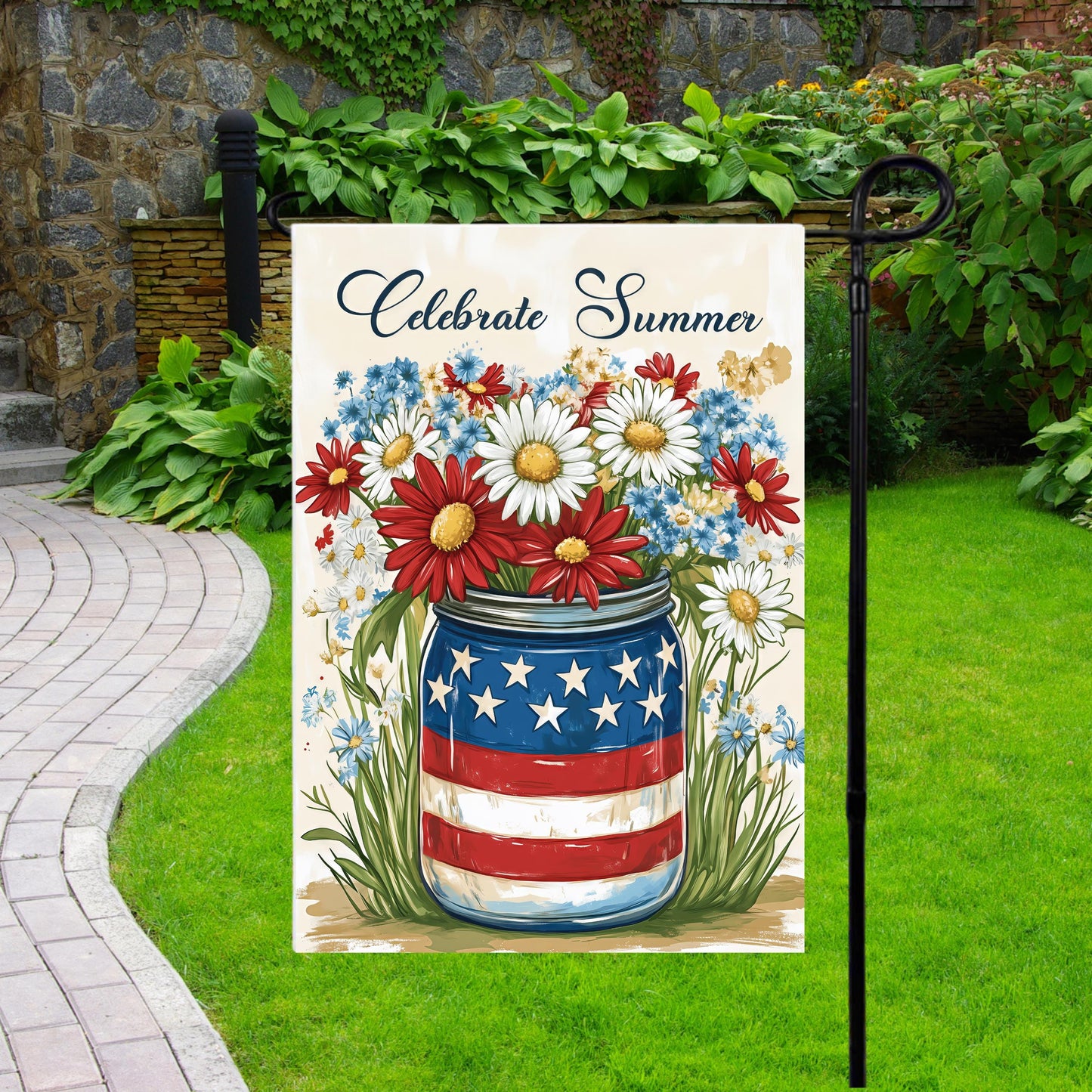 Patriotic Mason Jar Garden Flag - Celebrate Summer with a Festive Touch