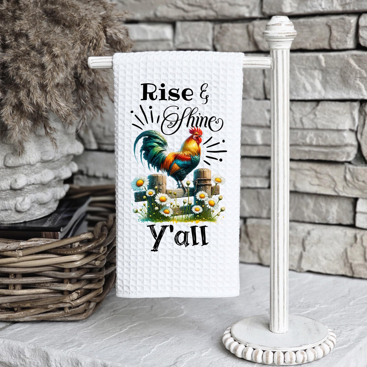 Chicken and Daisies Waffle Weave Towel, Unique Gifts for Chicken Lovers, Fun Kitchen Decor, Rise Shine Decor, Charming Towel, Hostess Gift