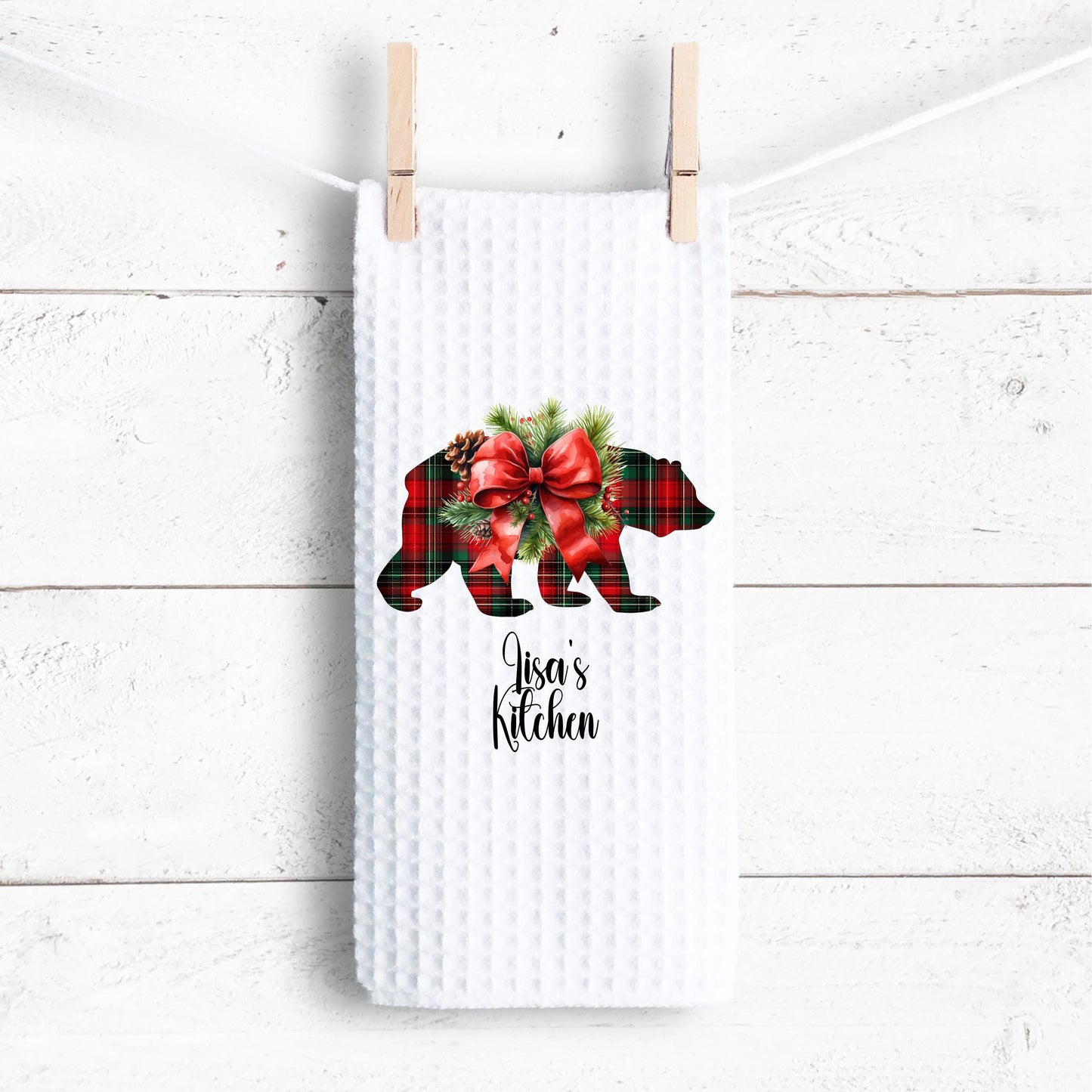 Personalized Christmas Bear Kitchen Towel - Cute Holiday Decor Gift for Home