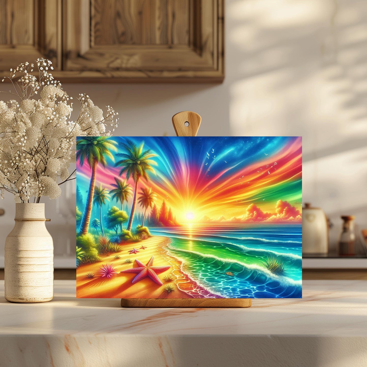 Tropical Sunset Glass Cutting Board with Starfish Design - Ideal Unique Hostess Gift