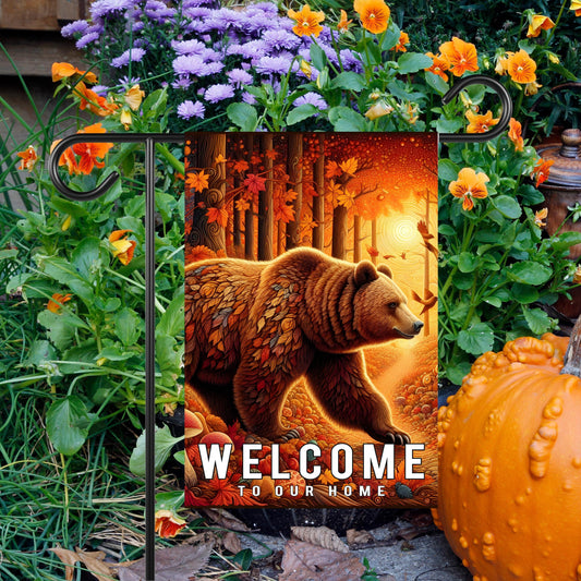 Fall Garden Flag Featuring Brown Bear - Nature-Inspired Outdoor Decor