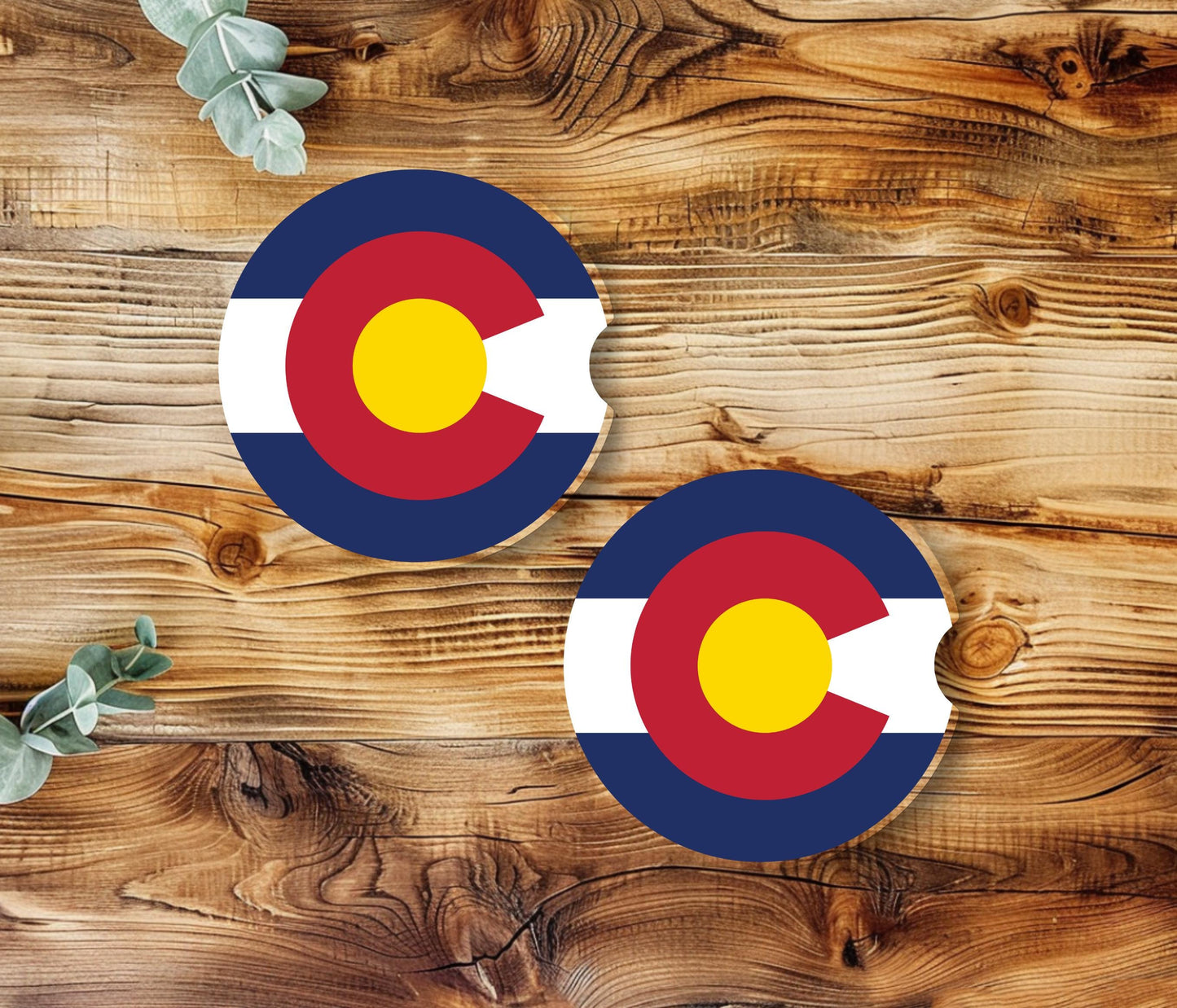 Colorado Circle Logo Sandstone Car Coasters, Unique Gifts for Him, Car Cup Holder