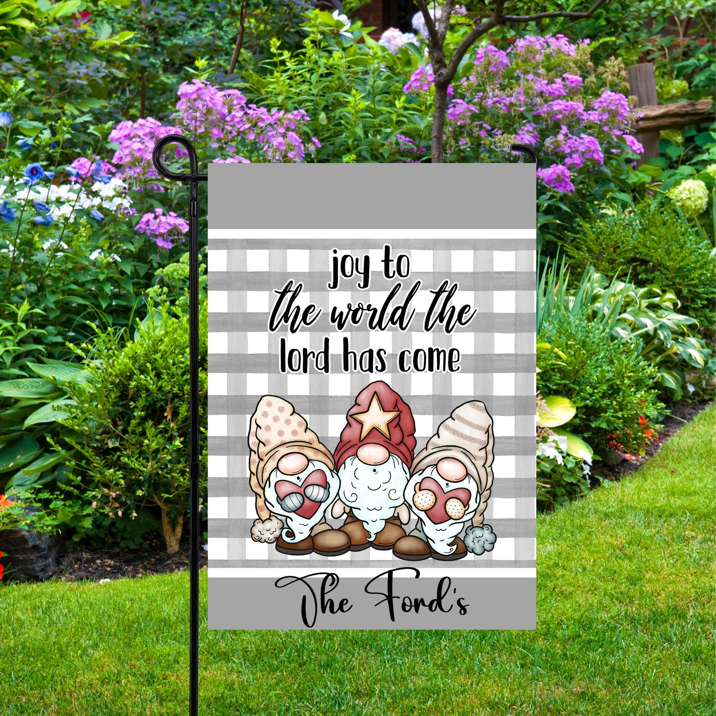 Personalized Christmas Gnome Garden Flag - 12x18 Inch Double-Sided Holiday Decor