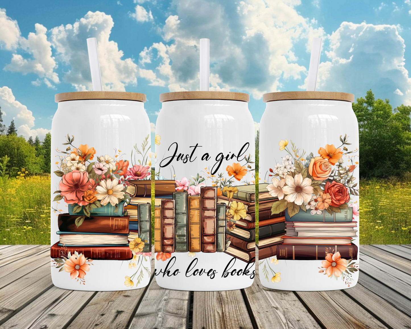 Book Lover Tumbler Gift, 16oz Stainless Steel Insulated Cup with Boho Flowers, Just A Girl Who Loves Books, Bookworm Gift, Book Decor Mug