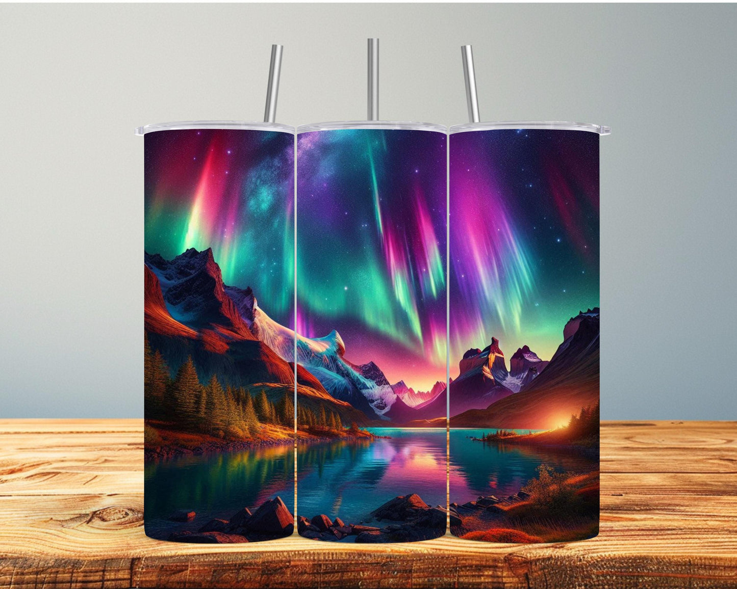 Northern Lights Tumbler - 20oz 30oz Aurora Borealis Design Unique Nature Lover Gift Woodland Drinkware
