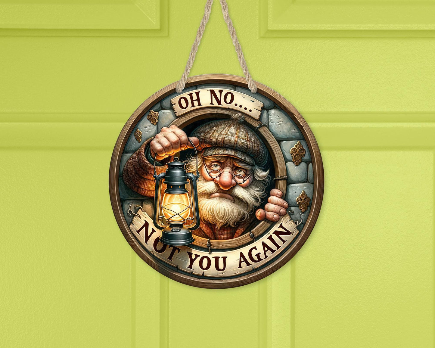 Whimsical Round Door Decor with Faux Porthole Oh No Not You Again Quote - Unique Gift for Dad New Home Housewarming