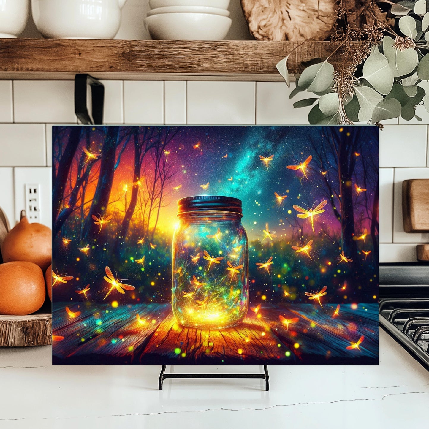 Firefly Mason Jar Glass Cutting Board, Nature-Inspired Housewarming Gift,