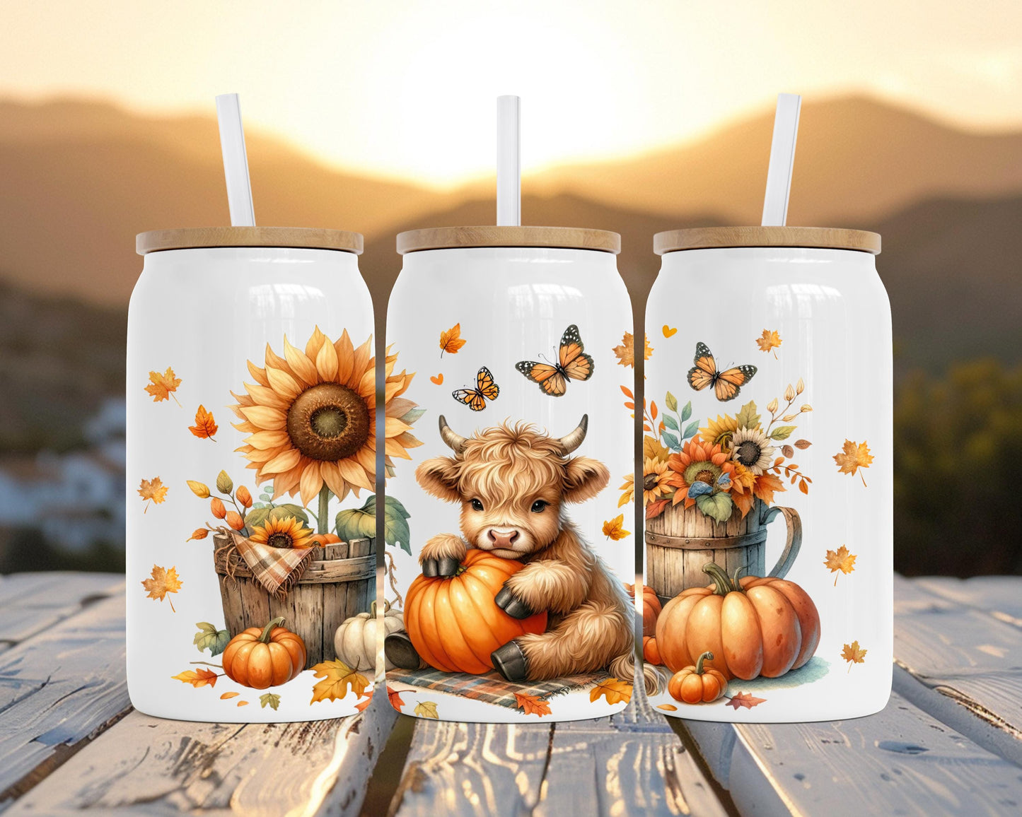 Autumn Highland Cow Stainless Steel Soda Can, Unique Gift for Highland Cow Lover