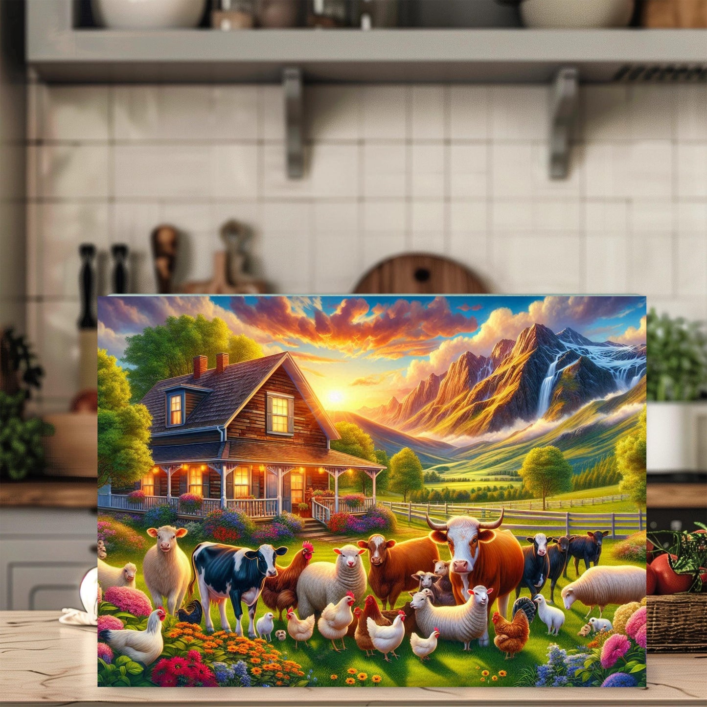 Tempered Glass Cutting Board - Mountain Farm Life Design Rustic Kitchen Art Homestead Gift