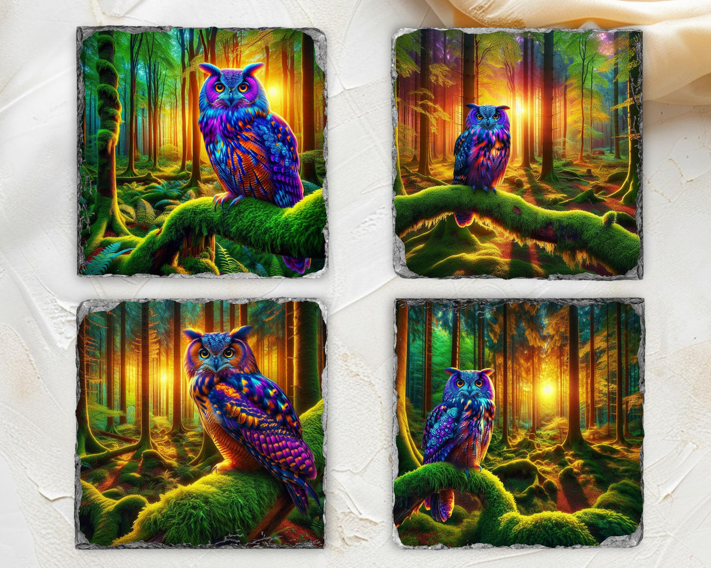 Owl Slate Coaster Set with Rack - Ideal Gift for Owl Enthusiasts