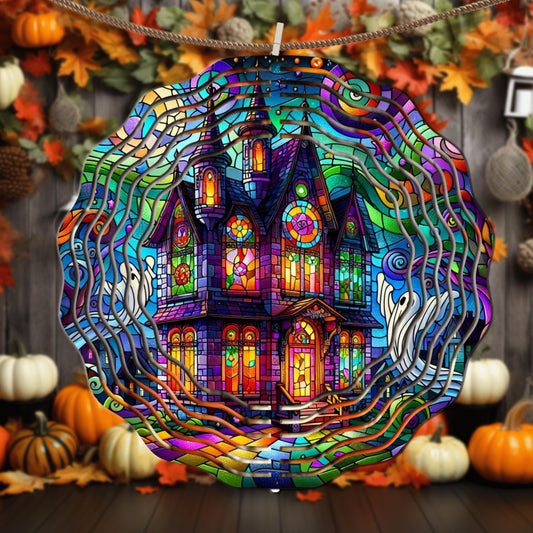 Haunted House Wind Spinner - Colorful Aluminum Halloween Outdoor Decoration