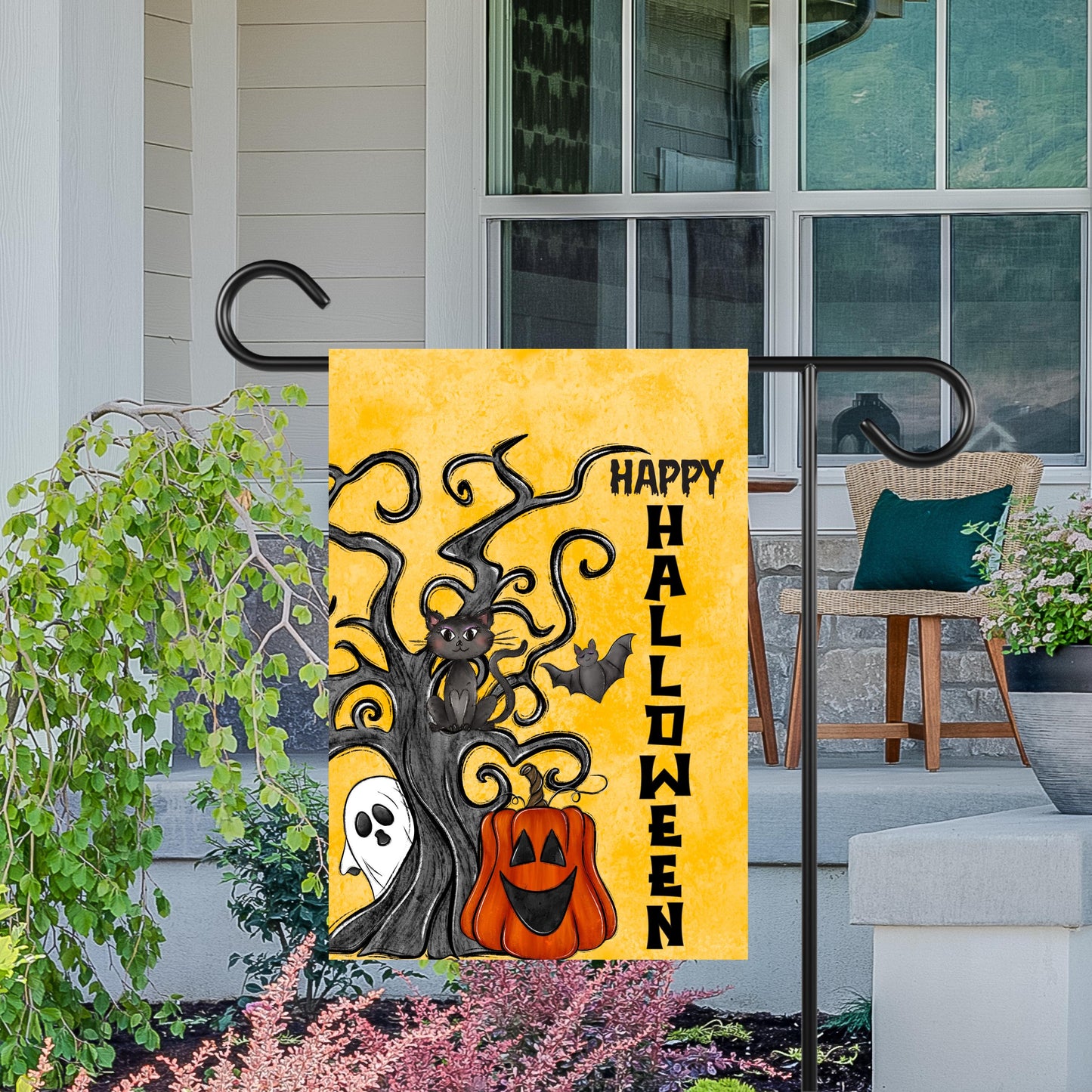 Double-Sided Halloween Garden Flag 12x18 with Spooky Tree Ghost Design