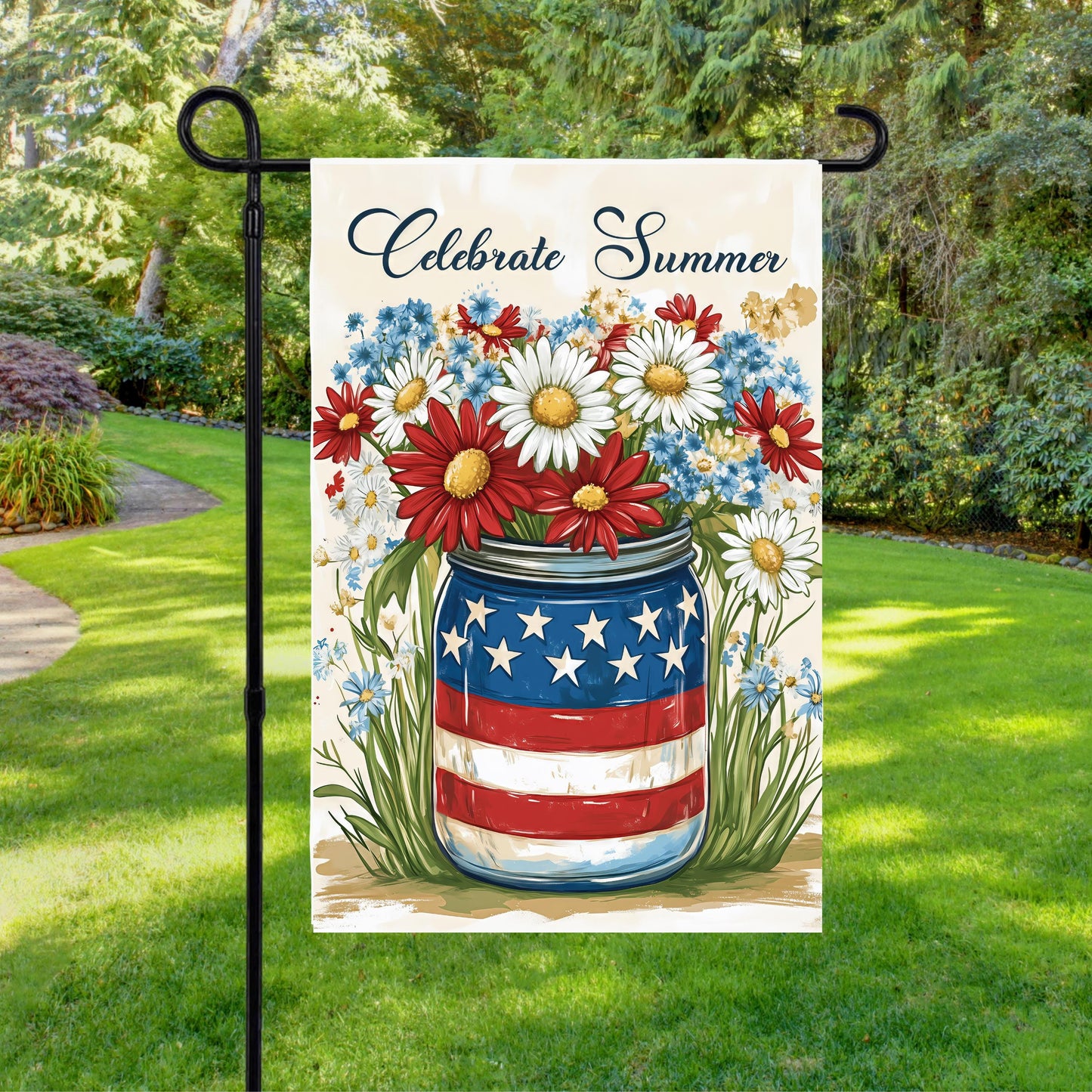 Patriotic Mason Jar Garden Flag - Celebrate Summer with a Festive Touch