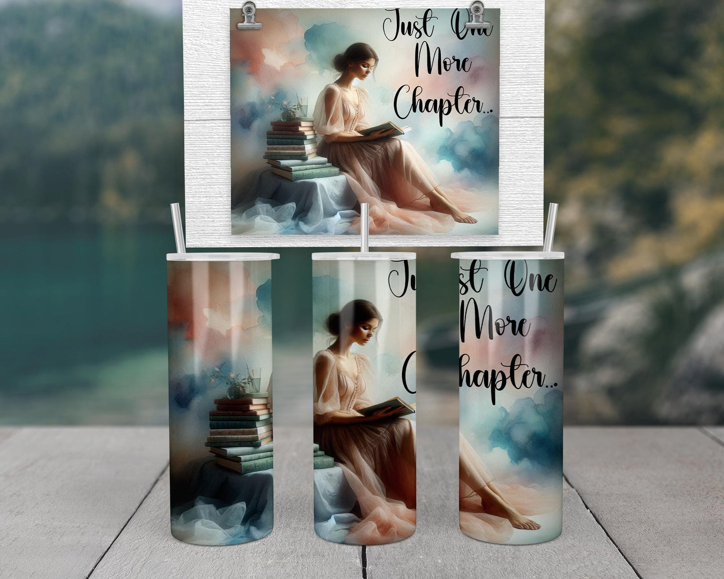 Just One More Chapter Tumbler, Unique Gift for Readers, Whimsical Tumbler, Elegant Book Lover Accessories, Durable Travel Mug, Bookworm