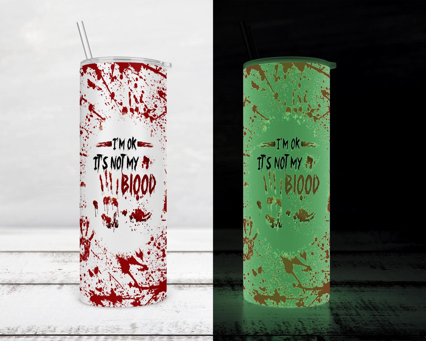 Creepy I'm Ok It's Not My Blood Tumbler, Unique Gifts for Spooky Chic