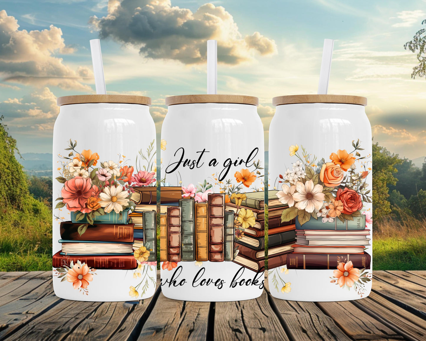 Book Lover Tumbler Gift, 16oz Stainless Steel Insulated Cup with Boho Flowers, Just A Girl Who Loves Books, Bookworm Gift, Book Decor Mug