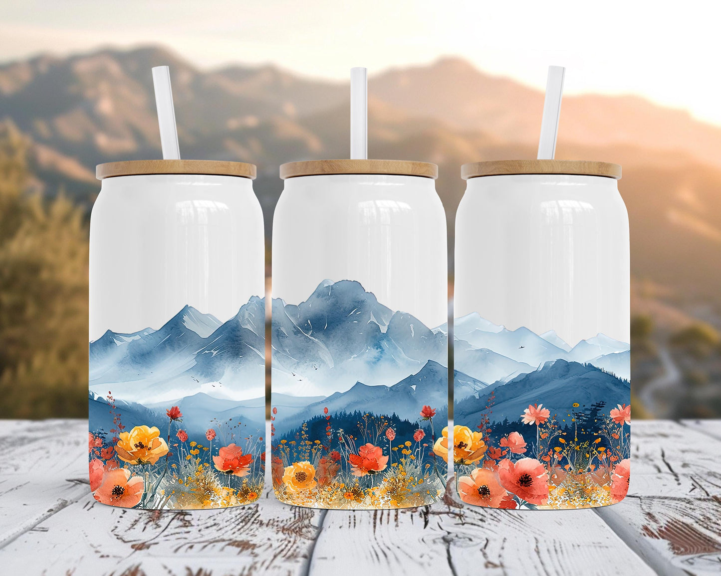Boho Mountain Travel Tumbler, 16oz Stainless Steel Insulated Cup, Nature Travel Mug