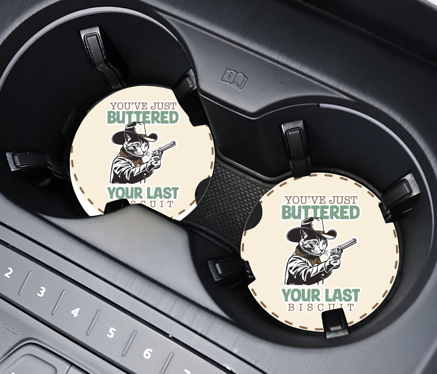 Cowboy Cat Car Coaster - Funny Sandstone Vehicle Decor for Western Lovers