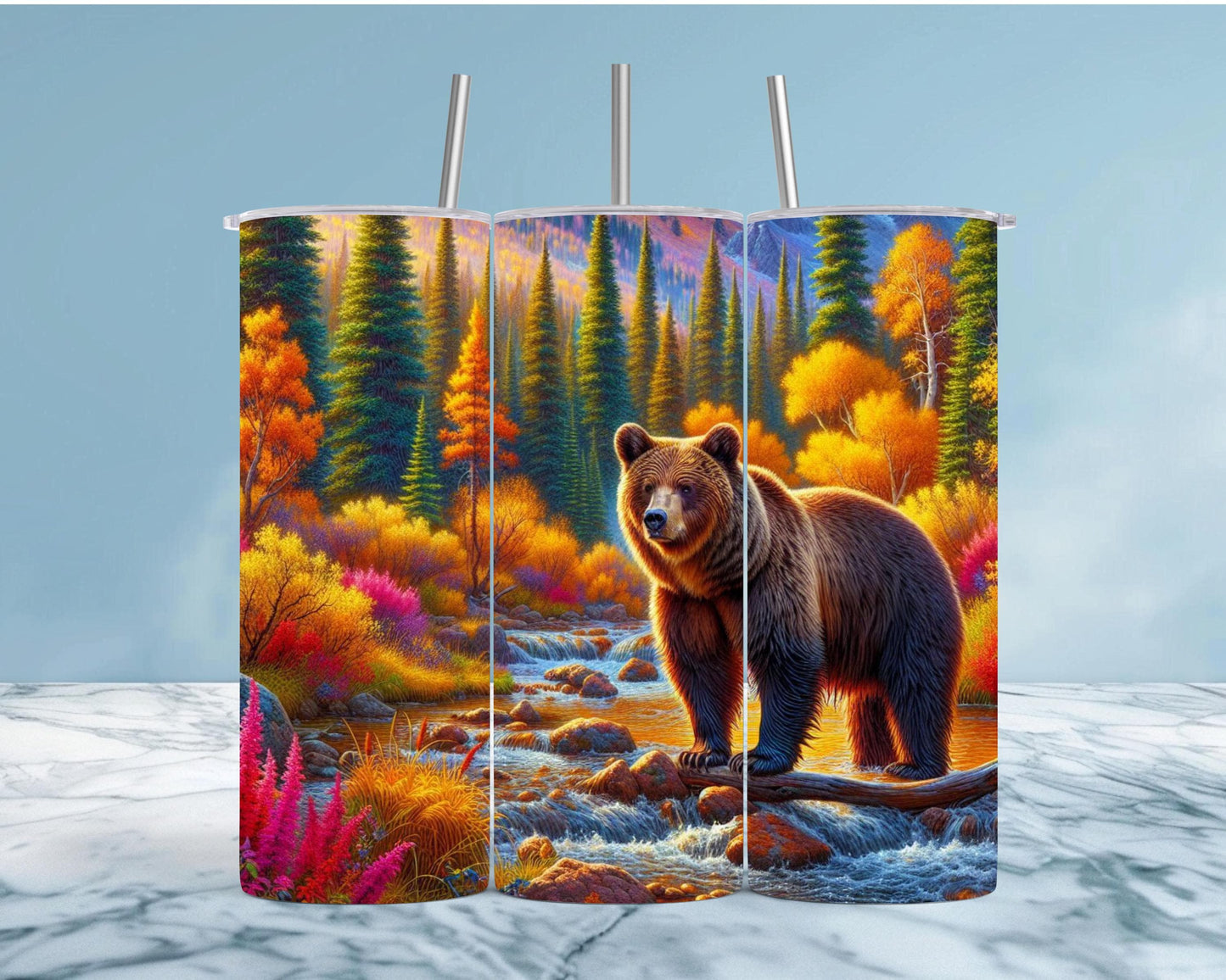 Autumn Bear Tumbler - Rustic Wildlife Mug for Nature Lovers