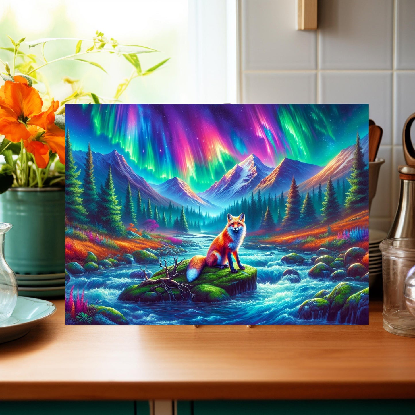 Vibrant Fox Cutting Board - 11x15 Inch Tempered Glass Mountain Valley Design
