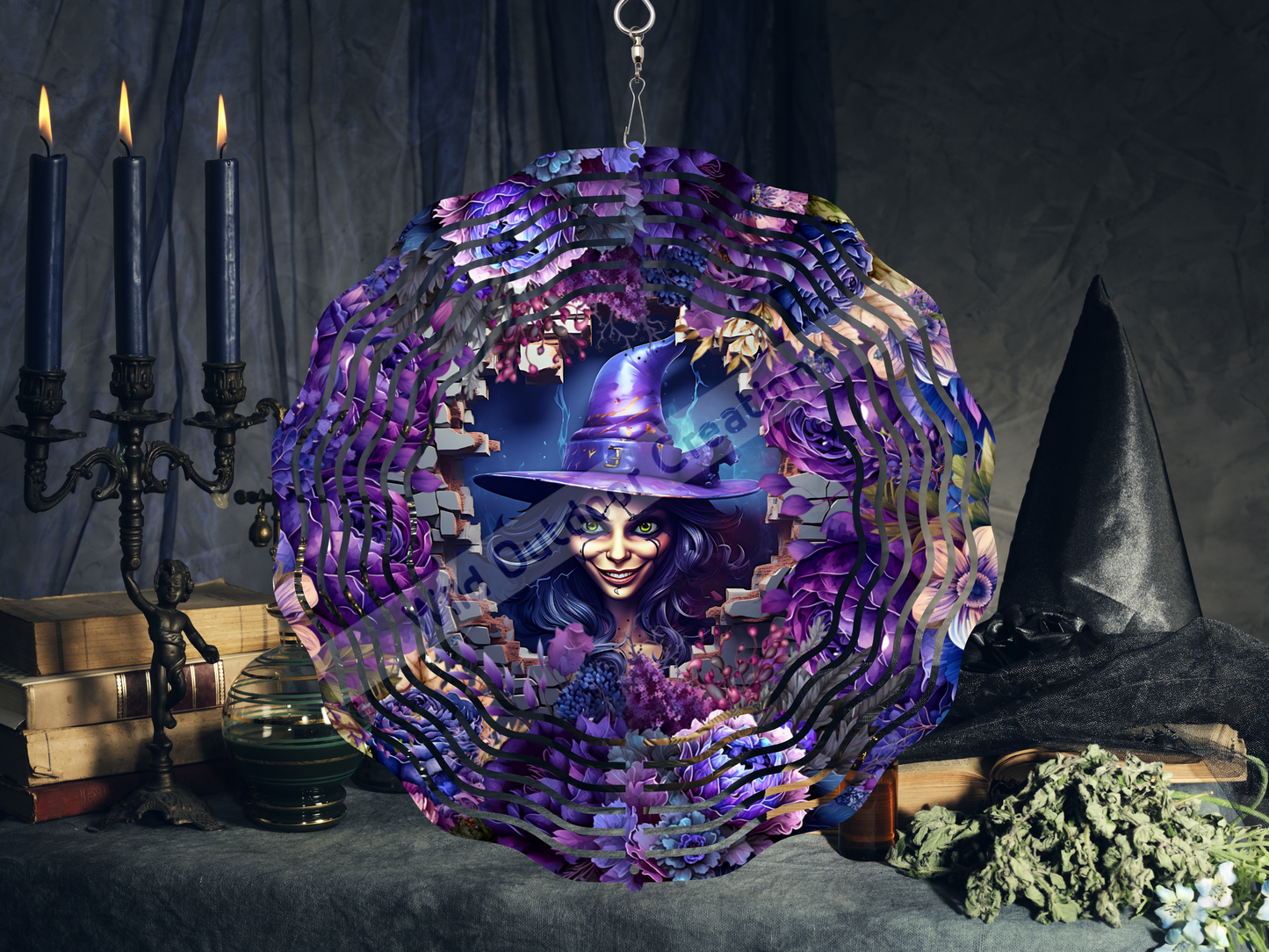 Witch 3D 10'in Wind Spinner, Halloween Décor for porch,