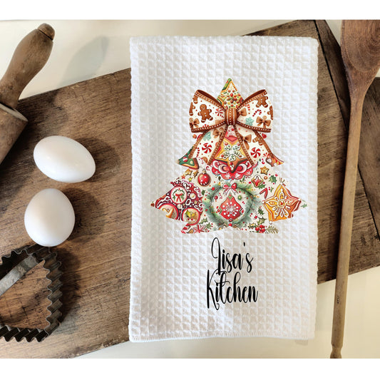 Personalized Gingerbread Man Kitchen Towel - Festive Waffle Weave Decor for Christmas