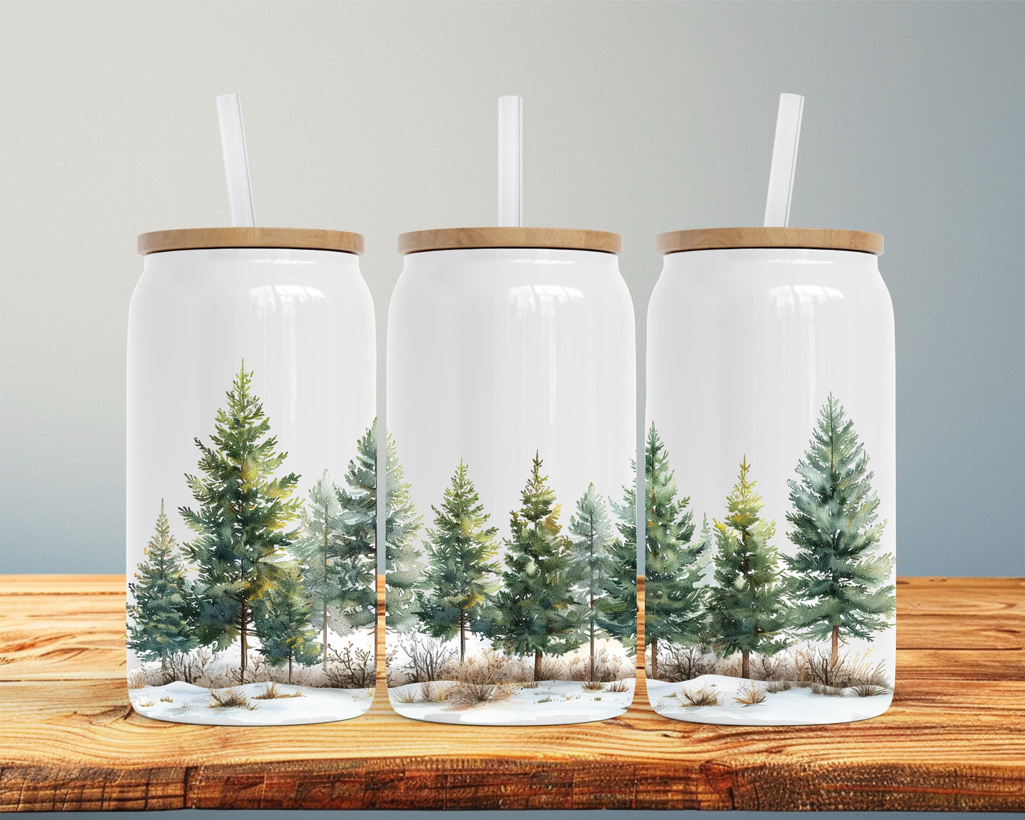 Winter Forest Tumbler, 16oz Soda Can, Pine Tree Watercolor Art, Forest Sipper
