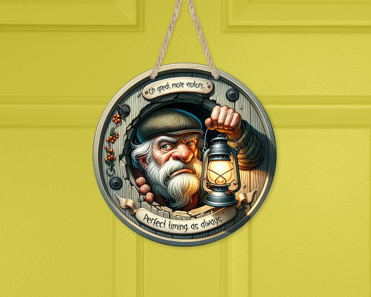 Quirky Round Door Hanger with Funny Old English Man Lantern Quote - Unique Housewarming Gift for Dad or New Home
