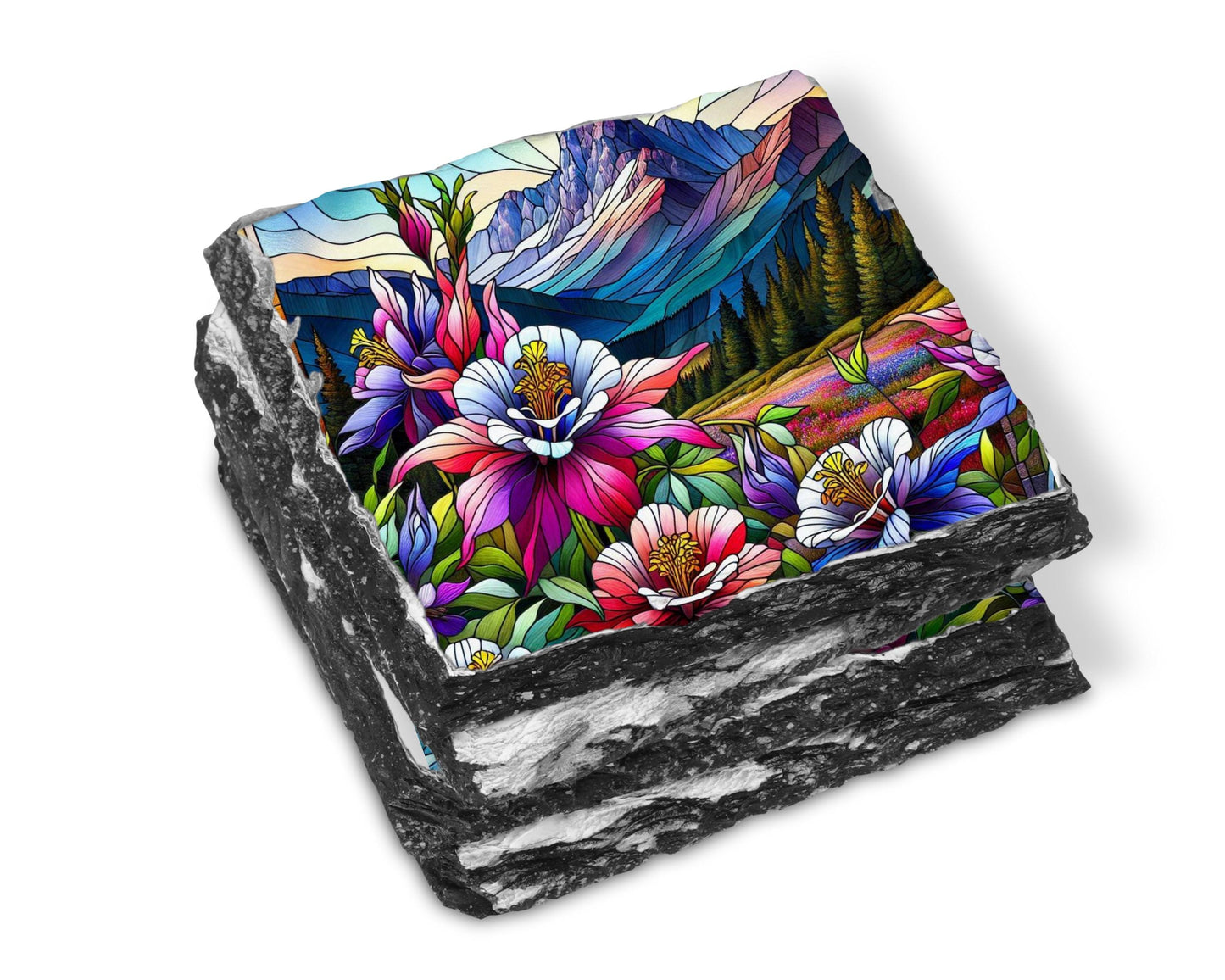 Rocky Mountain Columbine Slate Coaster Set - Rustic Nature-Inspired Home Decor Gift