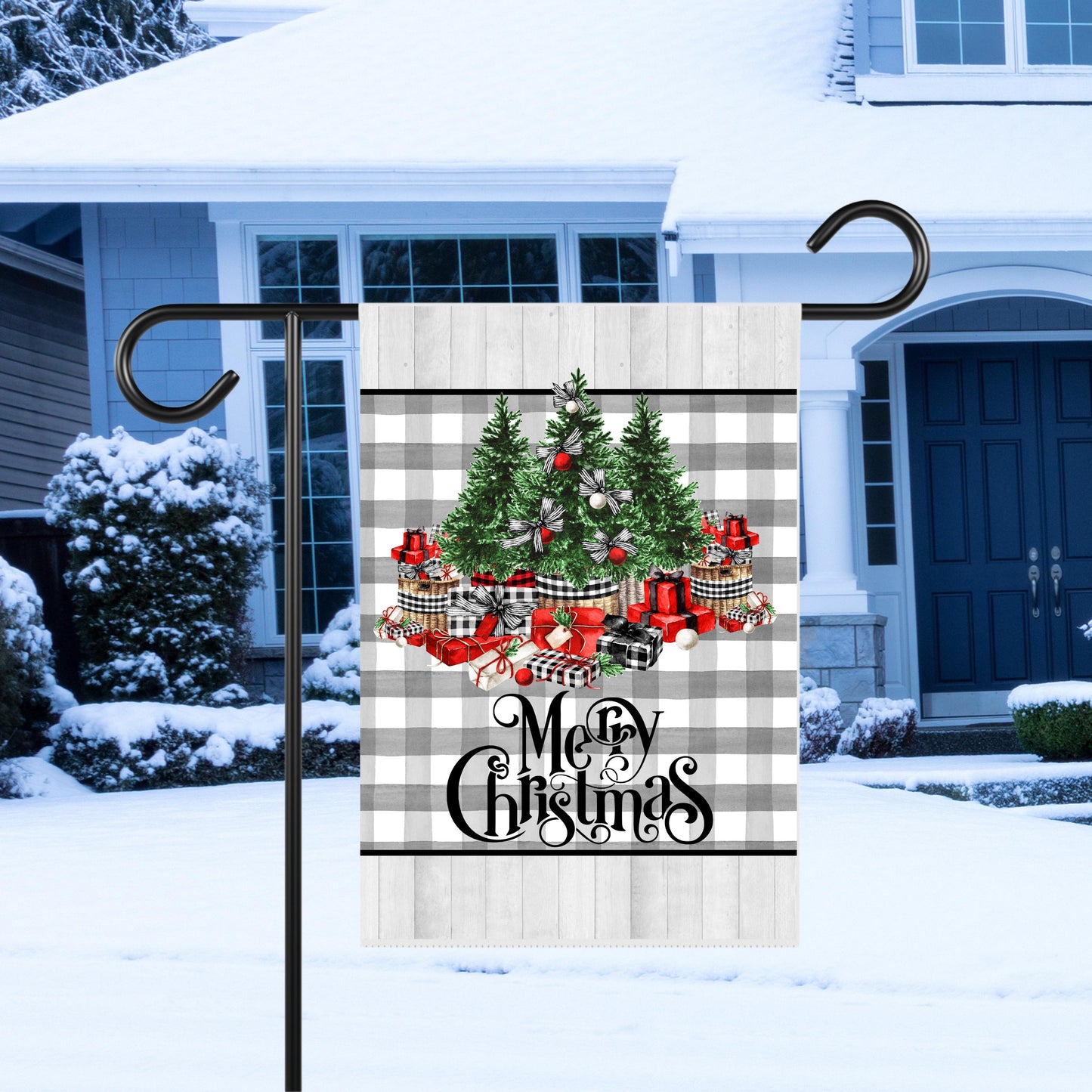 Double-Sided Buffalo Plaid Christmas Garden Flag - 12x18 Inch Holiday Decor