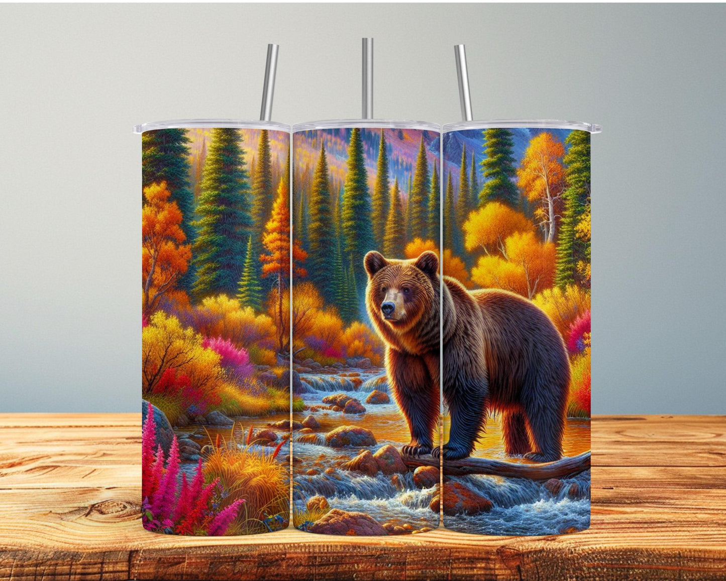 Autumn Bear Tumbler - Rustic Wildlife Mug for Nature Lovers