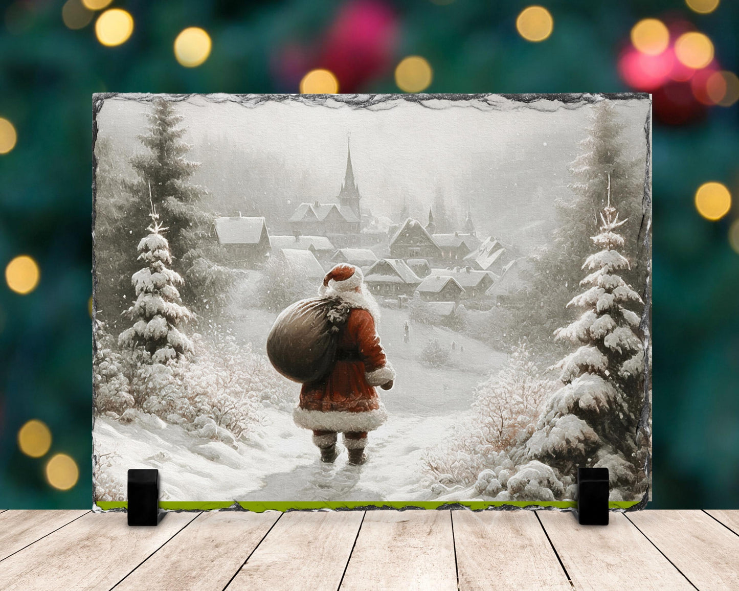 Vintage Village Santa Slate, Snowy Path Christmas Scene, Gift for Santa Lovers