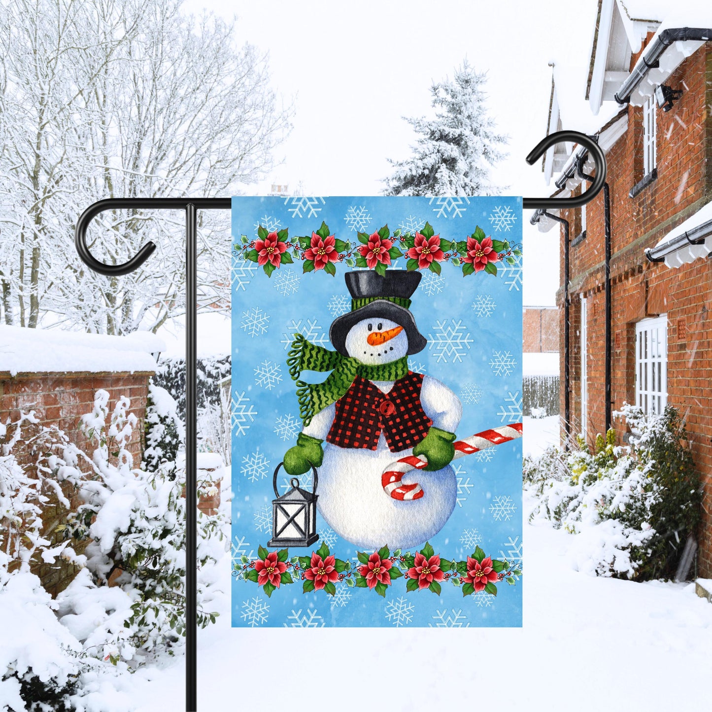 Festive Snowman Garden Flag 12x18 Inch - Holiday Decor for Snowman Lovers