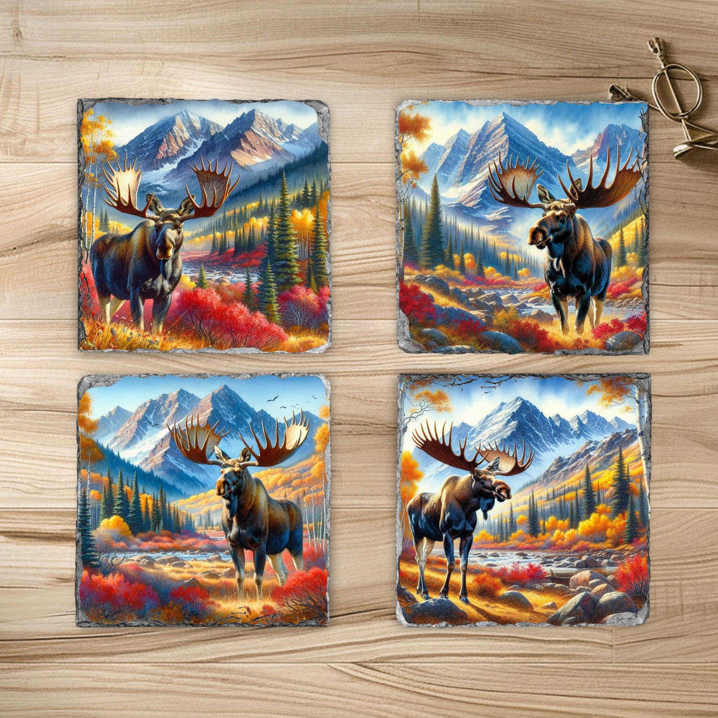 Slate Coaster Featuring Moose in Autumn Mountain Valley Ideal Gift for Nature Enthusiasts
